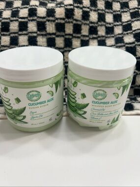 Cucumber Aloe Whipped Body Butter & Sugar Scrub Set - Green